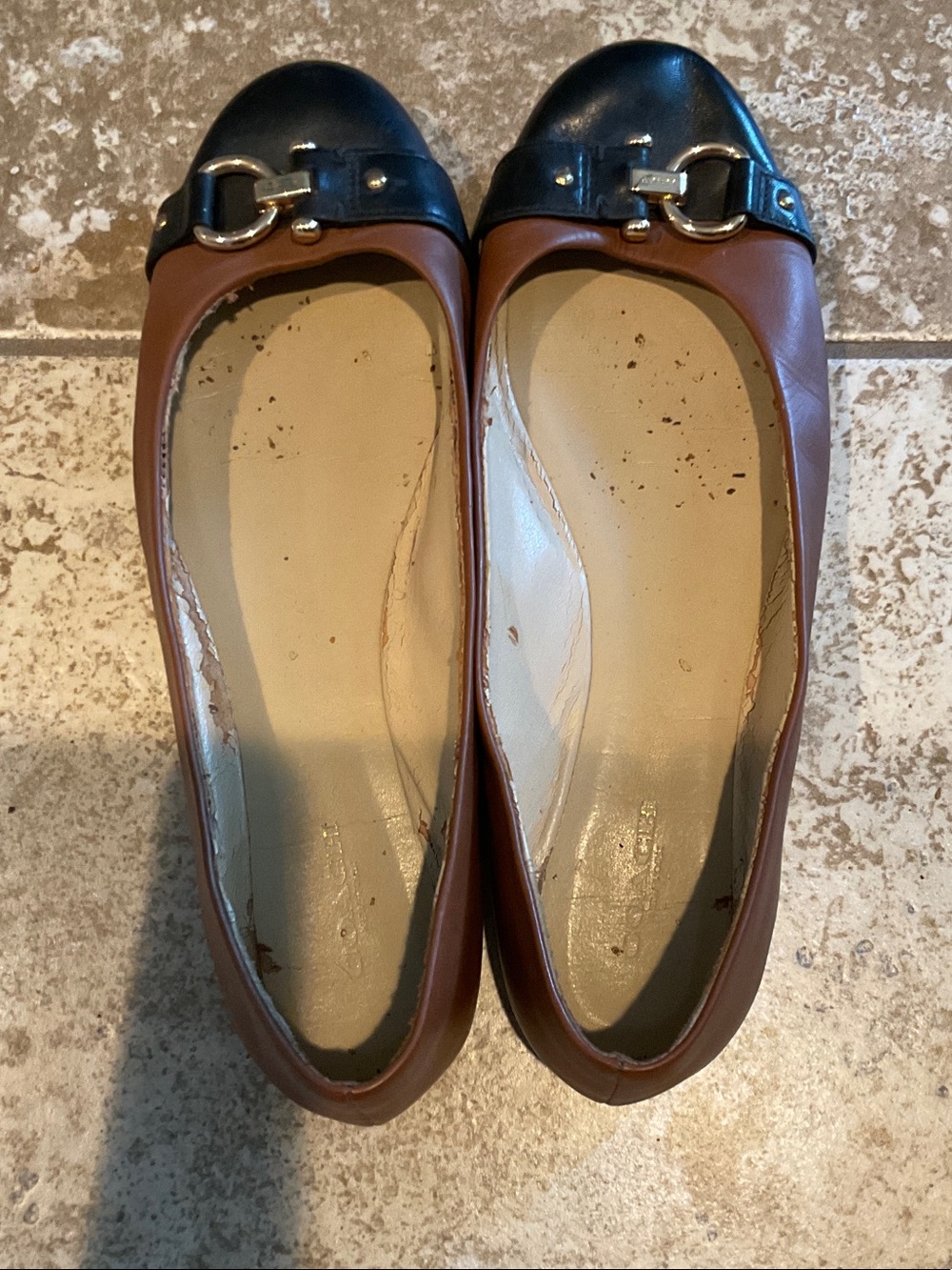 Coach Two-Tone Leather Ballet Flats in Brown and Black